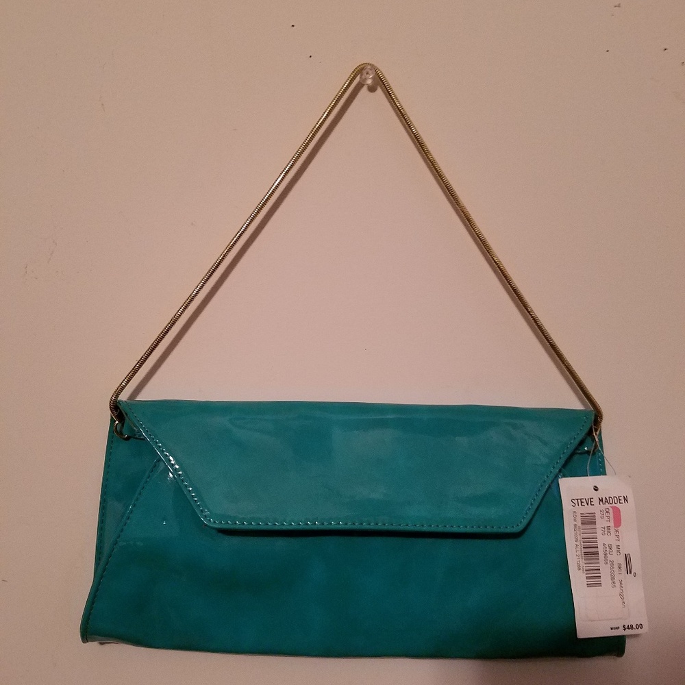 Steve Madden Patent Leather Clutch Teal Green